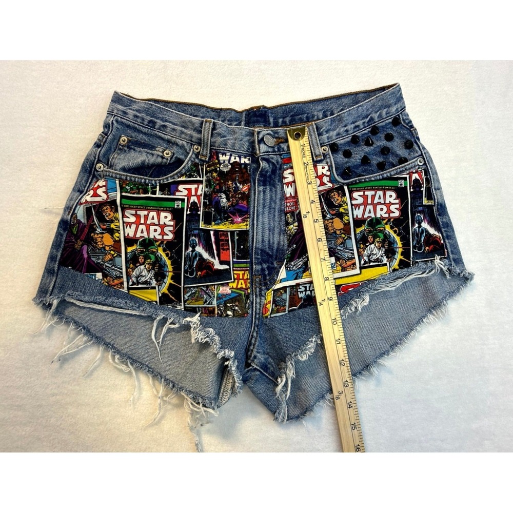 Coal N Terry Star Wars Custom Reworked Studded Distressed Denim Shorts CK Denim - Picture 12 of 13
